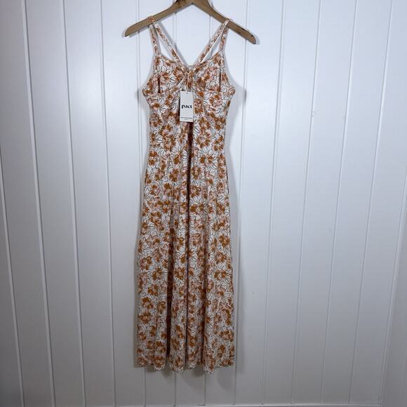 Pact Women's Fit & Flare Midi Dress Large Cream Orange Floral Organic Cotton NWT - Picture 7 of 15